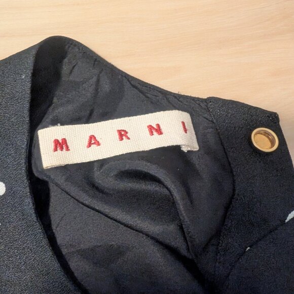 MARNI black white print crepe open split back sleeveless top - Picture 8 of 9